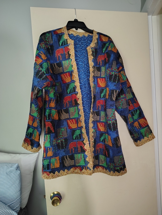 Handmade Jackets & Blazers - Boho Embroidered Blue Multi-Color Open Front Jacket